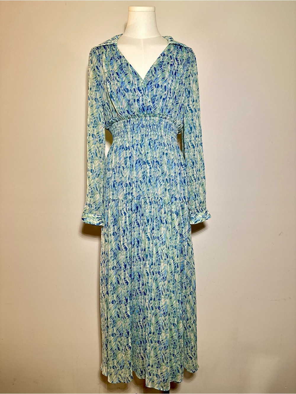 Taylor Blue and Green Floral Maxi Dress